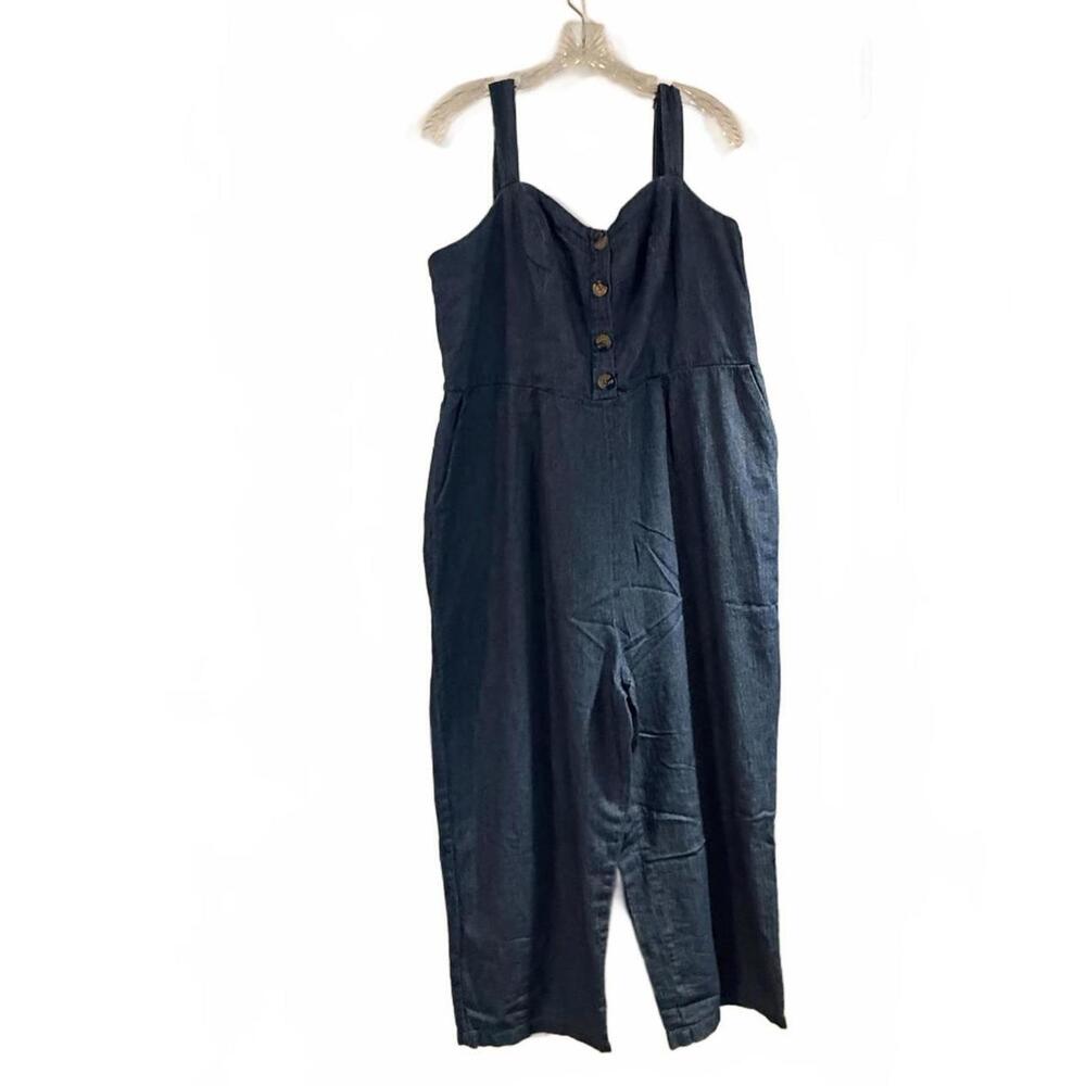 Denim Jumpsuit Cami Button Top, Pockets, Wide Leg OLD NAVY. Nautical SZ XL